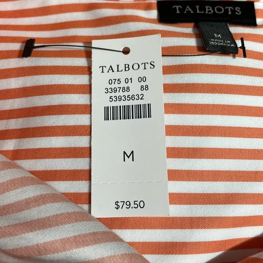 NWT Talbots Tie Waist Button Front Striped Orange… - image 8